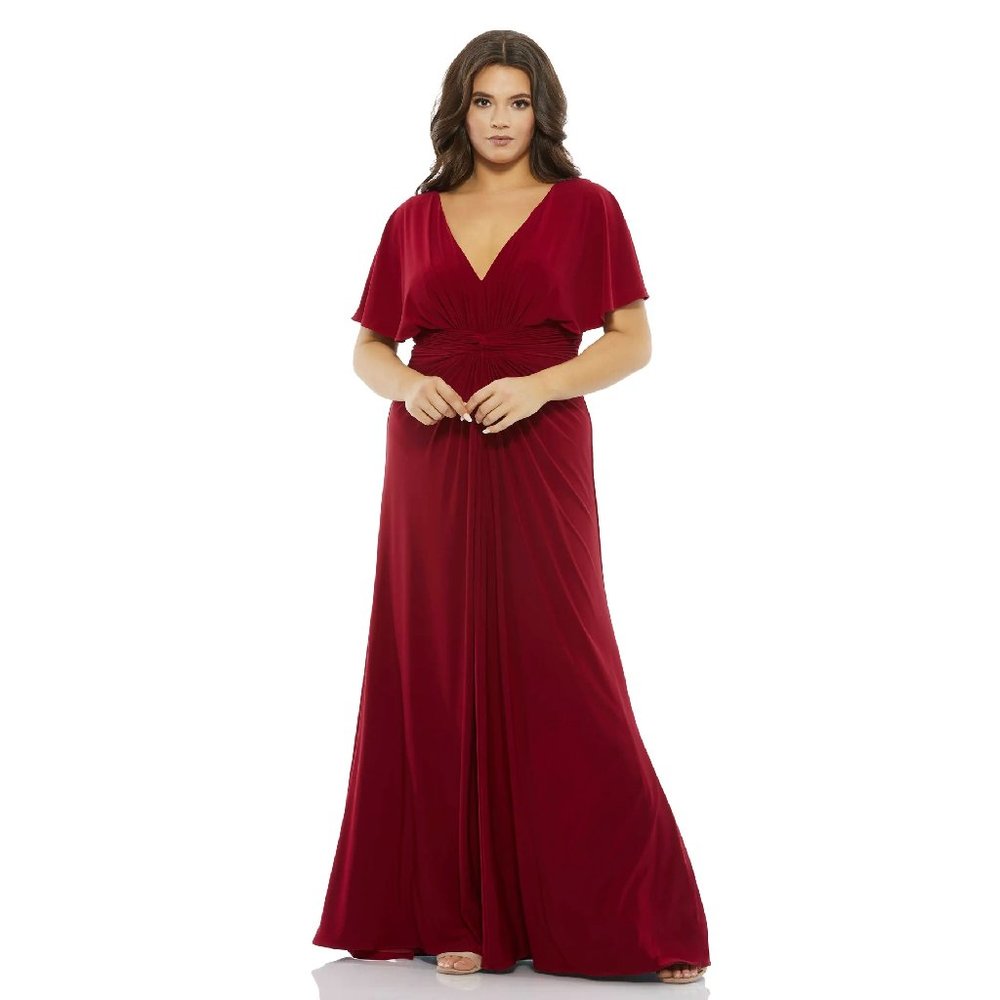 Mac Duggal Twist Waist Jersey Gown (Plus) in Deep Red Size 22W